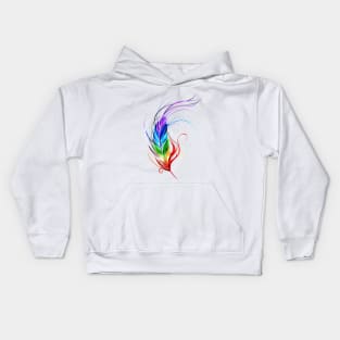 Rainbow Feather on White Background Kids Hoodie